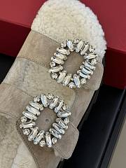 Roger Vivier Diamond Buckle Wool Beige Slippers  - 2