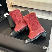 Chanel Xiaoxiang splicing thick heel short dark red boots heel height 5.5cm - 5