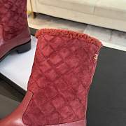 Chanel Xiaoxiang splicing thick heel short dark red boots heel height 5.5cm - 6