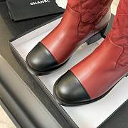 Chanel Xiaoxiang splicing thick heel short dark red boots heel height 5.5cm - 4