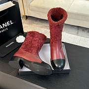 Chanel Xiaoxiang splicing thick heel short dark red boots heel height 5.5cm - 2