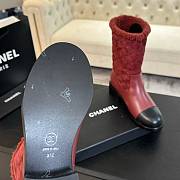 Chanel Xiaoxiang splicing thick heel short dark red boots heel height 5.5cm - 3