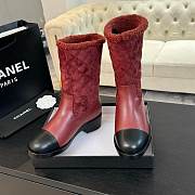 Chanel Xiaoxiang splicing thick heel short dark red boots heel height 5.5cm - 1