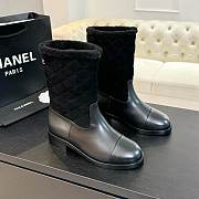 Chanel Xiaoxiang splicing thick heel short black boots heel height 5.5cm - 4