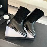 Chanel Xiaoxiang splicing thick heel short black boots heel height 5.5cm - 3