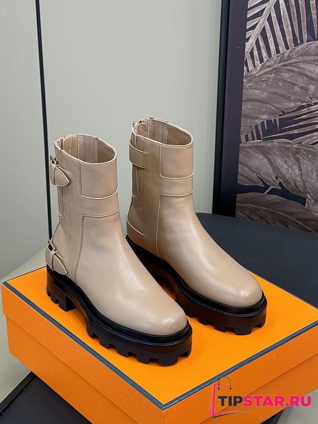  Hermes Chelsea Short Beige Boots - 1