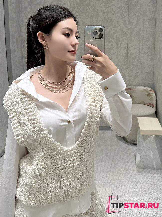 Dior cream white deep V-neck knitted vest  - 1