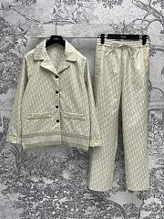 Set Dior Pijama classic monogram logo gold jacquard suit long shirt + wide-leg pants  - 1