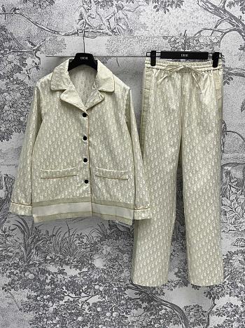 Set Dior Pijama classic monogram logo gold jacquard suit long shirt + wide-leg pants 