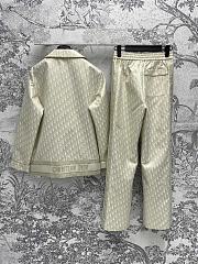 Set Dior Pijama classic monogram logo gold jacquard suit long shirt + wide-leg pants  - 6