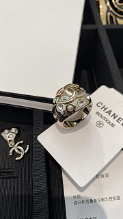 Chanel Light gold rhinestone double C glossy ring - 3