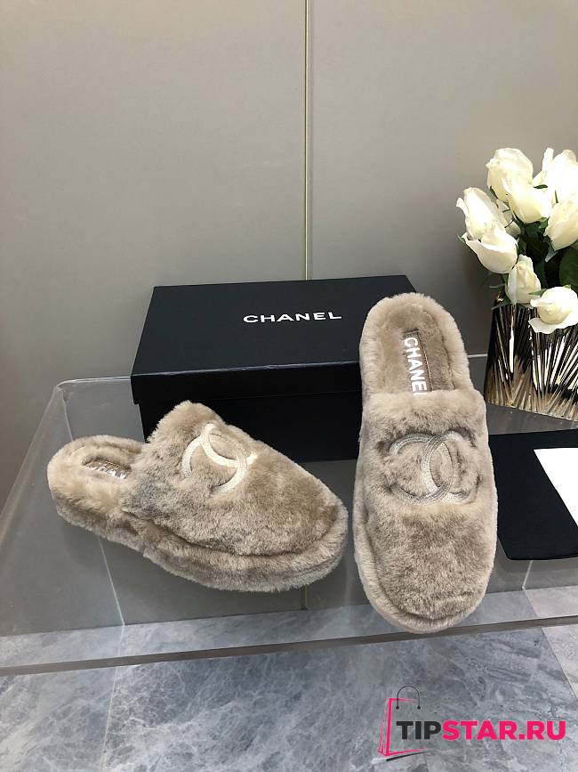 Chanel Super Warm Wool Grey Slippers - 1