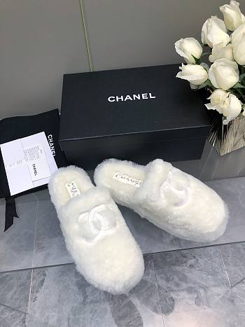 Chanel Super Warm Wool White Slippers