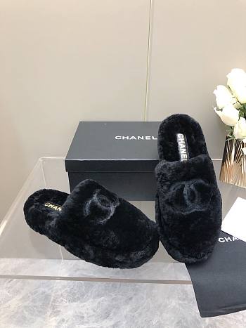 Chanel Super Warm Wool Black Slippers