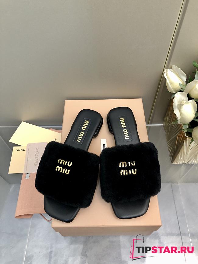 Miu Miu Flat Wool Black Slippers  - 1