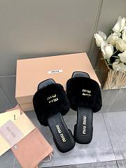 Miu Miu Flat Wool Black Slippers  - 3