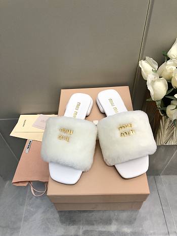 MiuMiu Flat Wool White Slippers