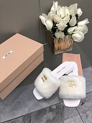 MiuMiu Flat Wool White Slippers - 4