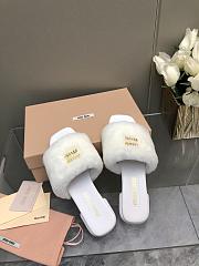 MiuMiu Flat Wool White Slippers - 3