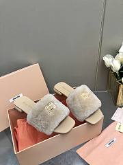 MiuMiu Flat Wool Beige Slippers - 5