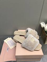 MiuMiu Flat Wool Beige Slippers - 4