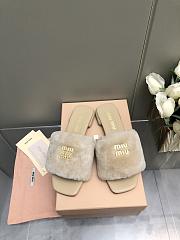 MiuMiu Flat Wool Beige Slippers - 2