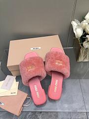 MiuMiu Flat Wool Pink Slippers - 4