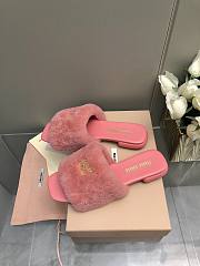 MiuMiu Flat Wool Pink Slippers - 2