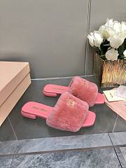 MiuMiu Flat Wool Pink Slippers - 3