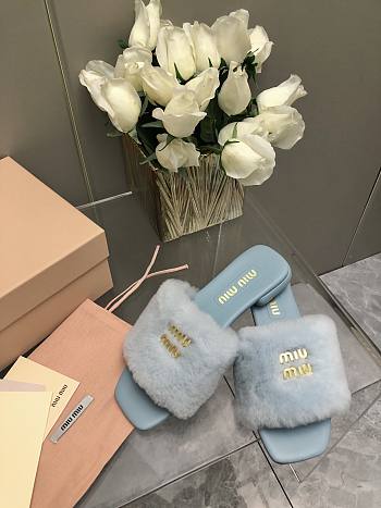 MiuMiu Flat Wool Blue Slippers