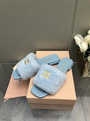 MiuMiu Flat Wool Blue Slippers - 4