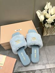 MiuMiu Flat Wool Blue Slippers - 2