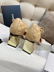 Coco Chanel lambskin quilted Mary Jane gold-rimmed beige high heels 6cm - 6