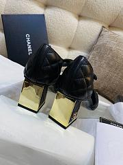 Coco Chanel lambskin quilted Mary Jane gold-rimmed black high heels 6cm - 5