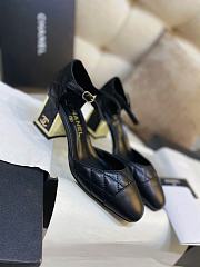 Coco Chanel lambskin quilted Mary Jane gold-rimmed black high heels 6cm - 4