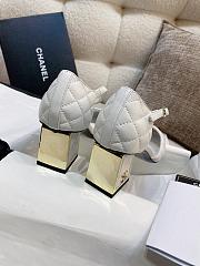 Coco Chanel lambskin quilted Mary Jane gold-rimmed white high heels 6cm - 3