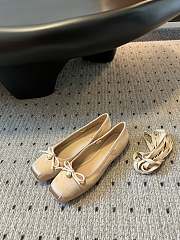 Dio Synchronous Counter Newest Square Toe Beige Silk Ballet Flats - 1