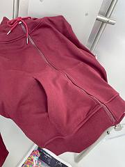 American retro red hooded cardigan sweater - 4