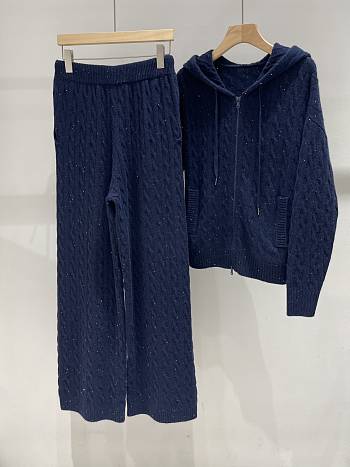 BC sequined cashmere suit hoodie straight wide-leg pants dark blue