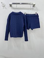 RL new suit classic small dark blue logo on the chest lapel v-neck top + tight shorts - 2