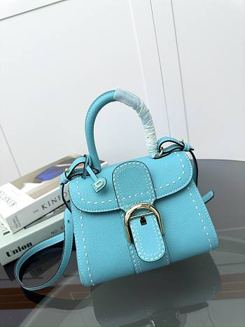 Belgian Delvaux Blue Leather Handle Bag 20x16x10cm