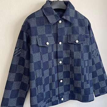 Louis Vuitton custom mosaic plaid pearl denim jacket 