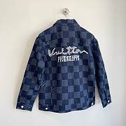 Louis Vuitton custom mosaic plaid pearl denim jacket  - 2