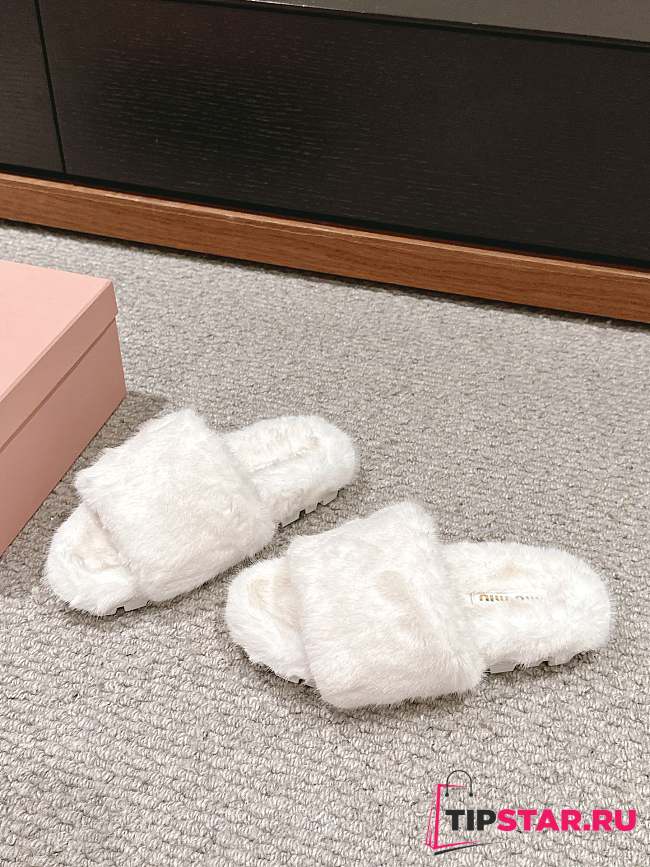 Miu Miu Fur White Slippers  - 1