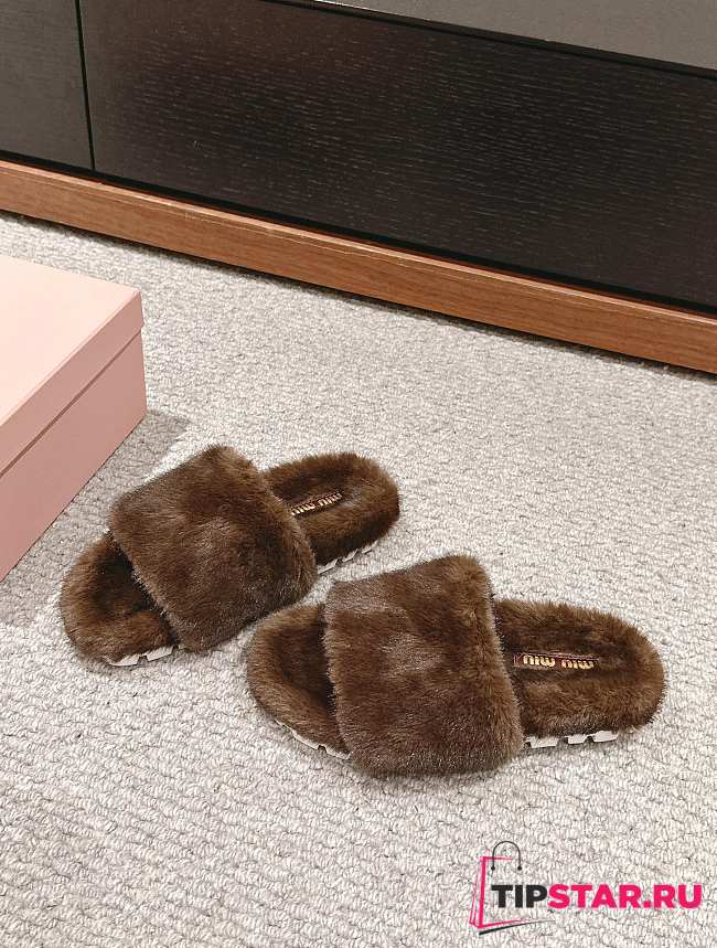 Miu Miu Fur Brown Slippers  - 1