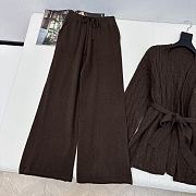 V-neck twisted jacket + straight pants with straps brown - 2