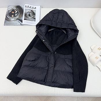 Max splicing cashmere hooded short down black jacket