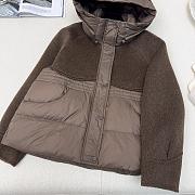 Max splicing cashmere hooded short down brown jacket - 3