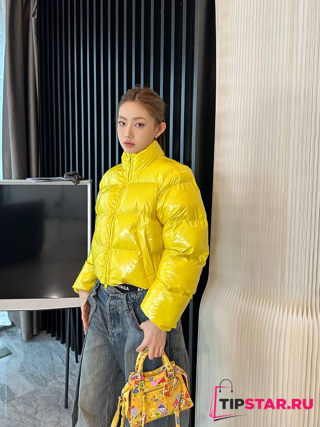 BALENCIAGA SHRUNK PUFFER BRIGHT YELLOW SHORT JACKET - 1