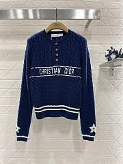 Dior Crew Neck Cable Knit Dark Blue Sweater  - 1